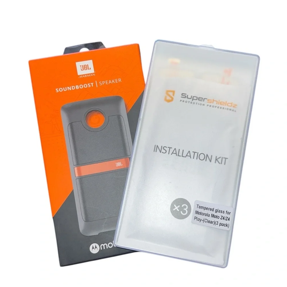 🌟NIB🌟 Motomods SoundBoost Speaker JBL Harman & 2 Motorola Z4 Tempered Glass